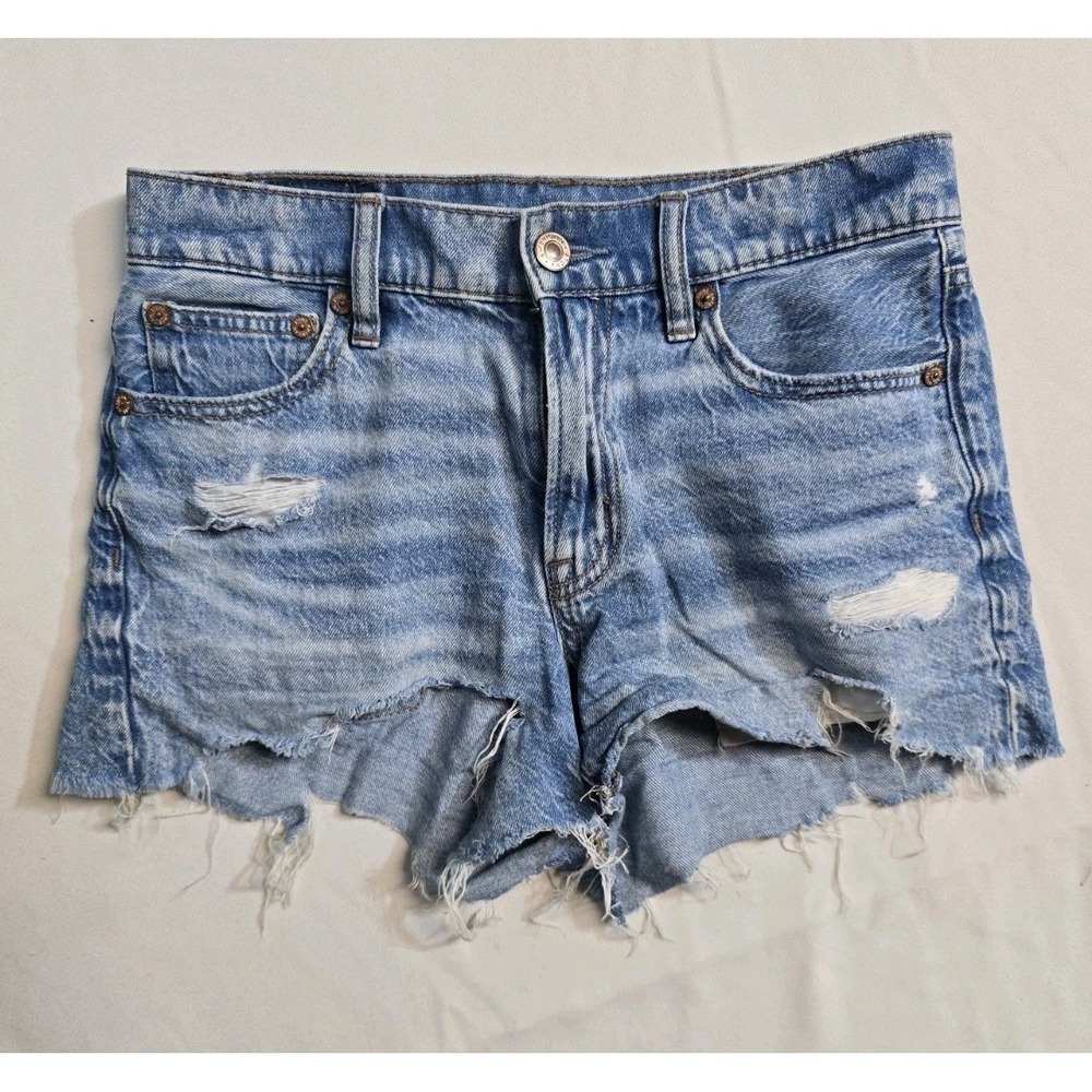 American Eagle Women's Denim Shorts 00 90's Boyfriend Short Blue Distressed